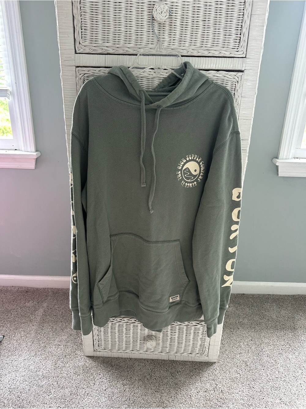 Burton Olive Green Pullover Hoodie with Cream Logos